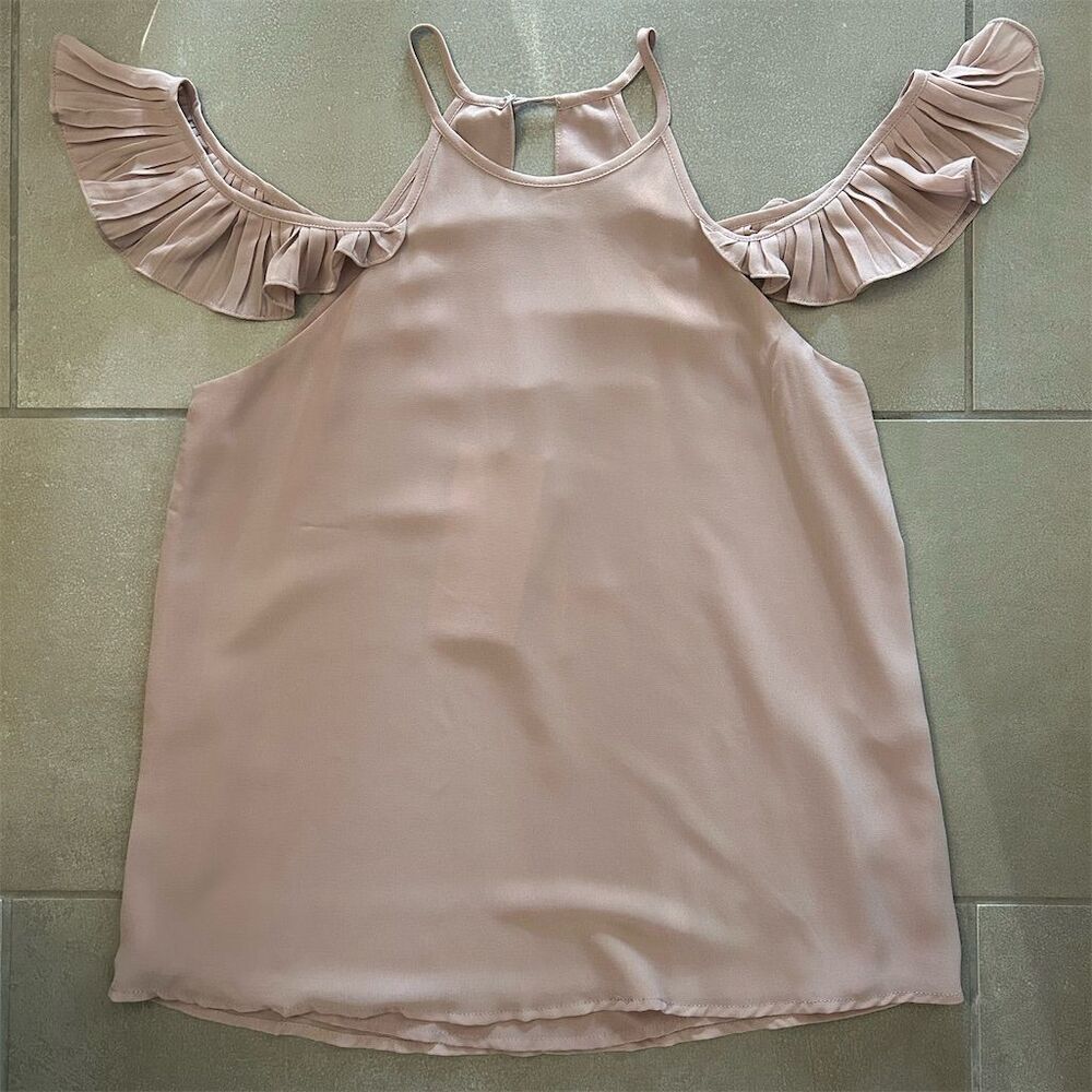 Naked Zebra Pink Mauve Cold Shoulder Blouse with Ruffle Sleeves Size Small
